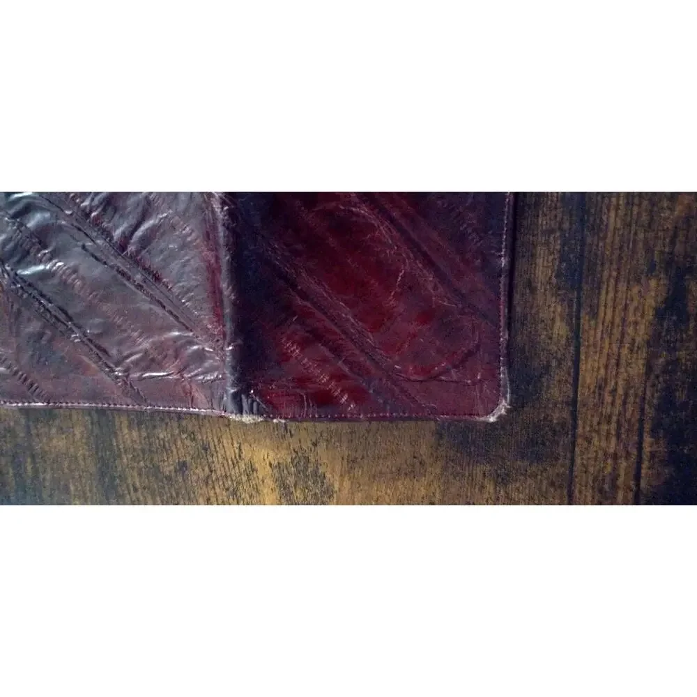 Joli Vintage Genuine Eel Skin Leather of the Sea Bifold Wallet Rich Burgundy Red
